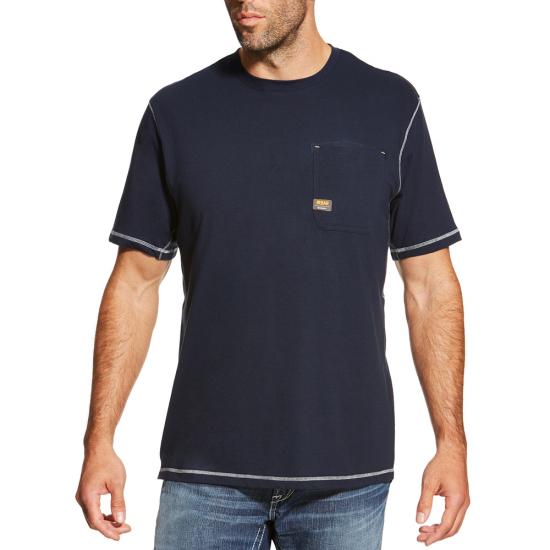 Ariat Rebar Workman Crewneck Pocket S/S Shirt - Navy