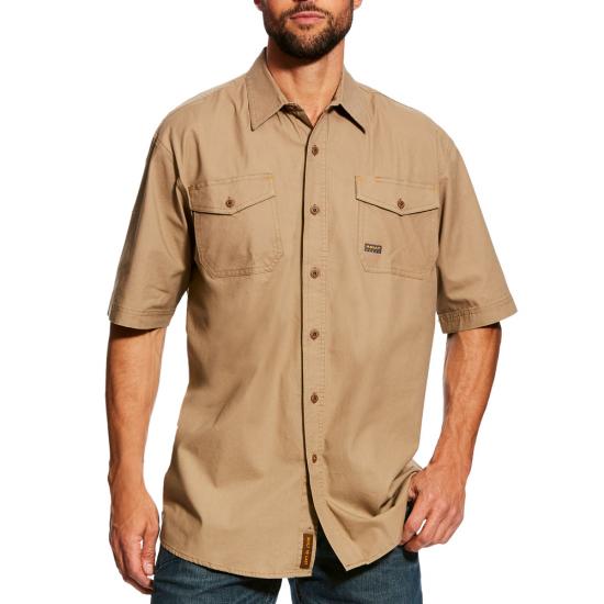 Ariat Rebar Made Tough Button Front S/S Work Shirt-Khaki