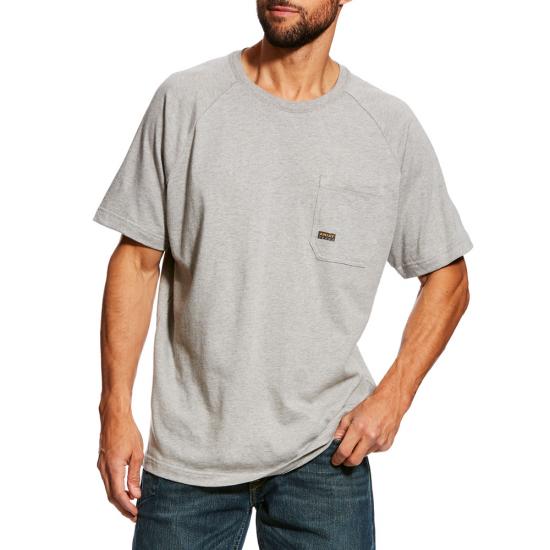 Ariat Rebar Cotton Strong Crewneck Pocket S/S Shirt - Heather Gray