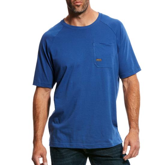 Ariat Rebar Cotton Strong Crewneck Pocket S/S Shirt - Metal Blue